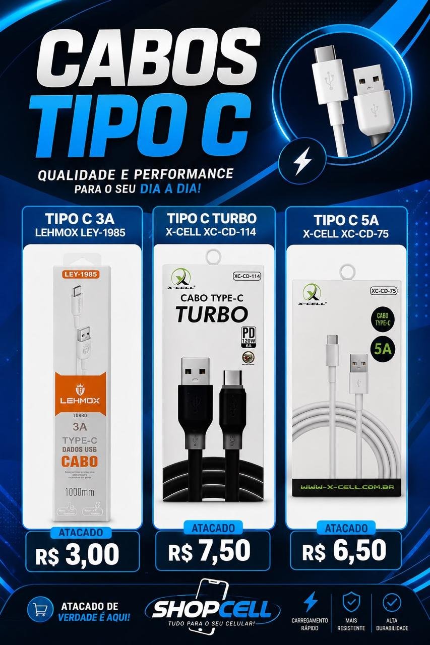 Opções de cabos USB Tipo C